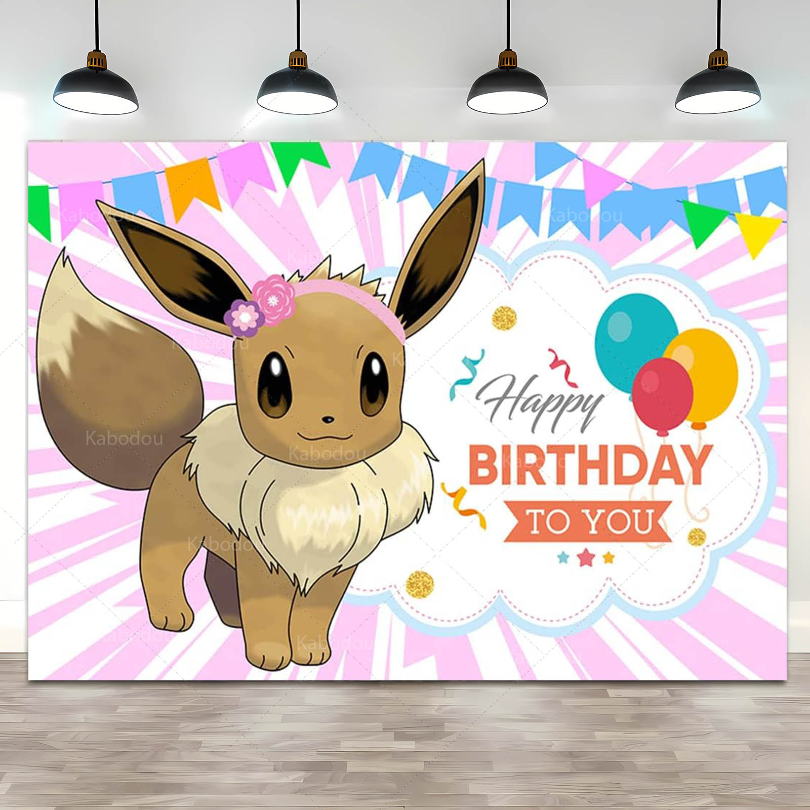 Anime Cosplay Pokemon - Pokemon Eevee Birthday Party Backdrop Pink